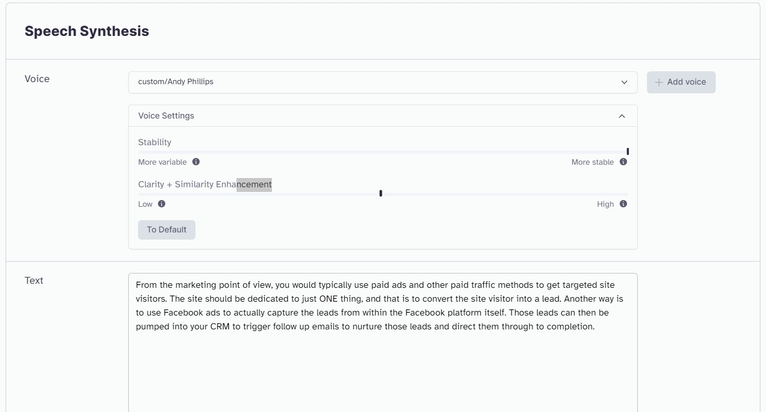 AI Text To Voice Settings